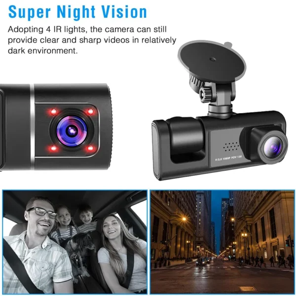 3 Channel Dash Cam Front and Rear Inside 1080P 3 Way Triple Car Camera with IR Night Vision Loop Recording - Image 5