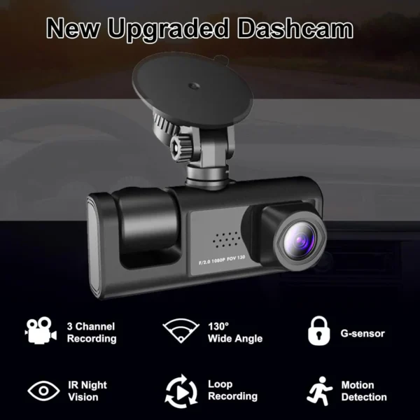 3 Channel Dash Cam Front and Rear Inside 1080P 3 Way Triple Car Camera with IR Night Vision Loop Recording - Image 4