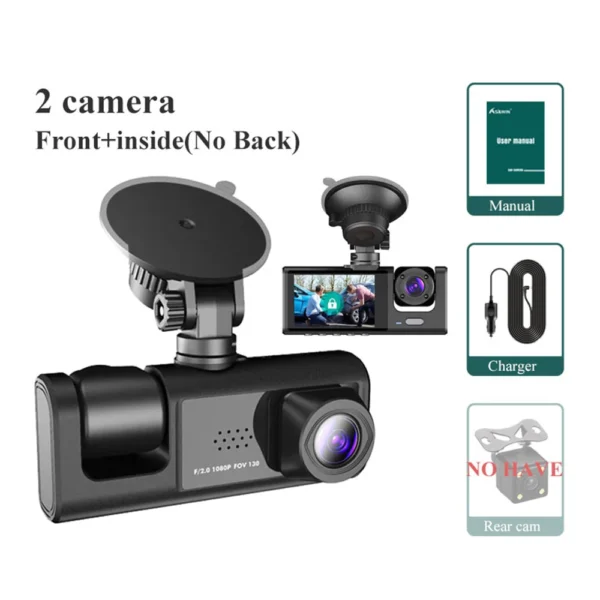 3 Channel Dash Cam Front and Rear Inside 1080P 3 Way Triple Car Camera with IR Night Vision Loop Recording - Image 7