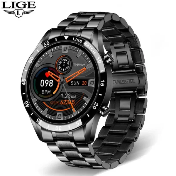 LIGE Luxury Full Circle Touch Screen Men Smart Watch Bluetooth Call Steel Band Waterproof Sports Fitness Watch For Android IOS - Image 10