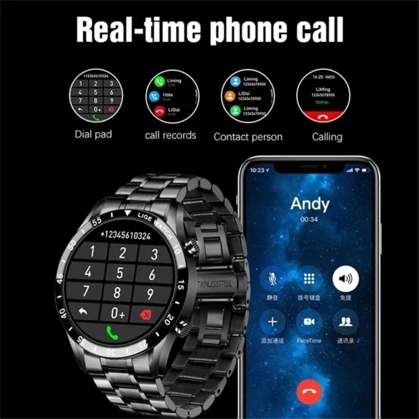 LIGE Luxury Full Circle Touch Screen Men Smart Watch Bluetooth Call Steel Band Waterproof Sports Fitness Watch For Android IOS - Image 2