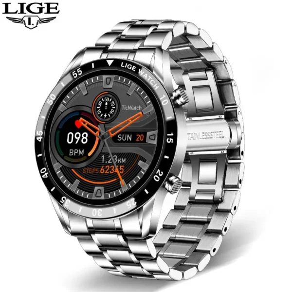 LIGE Luxury Full Circle Touch Screen Men Smart Watch Bluetooth Call Steel Band Waterproof Sports Fitness Watch For Android IOS - Image 9