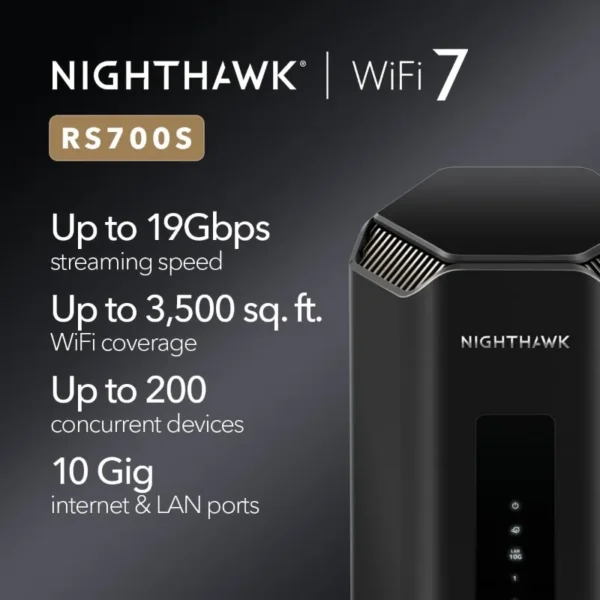 Nighthawk WiFi 7 Router (RS700S) BE19000 19Gbps Wireless Speed – 10Gb Internet Port – Tri-Band Gigabit Gaming Router - Image 2