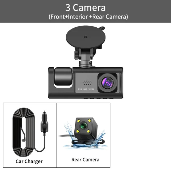 3 Channel Car DVR HD 1080P 3-Lens Inside Vehicle Dash CamThree Way Camera DVRs Recorder Video Registrator Dashcam Camcorder - Image 10