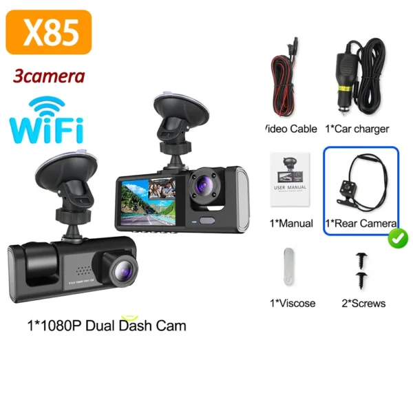 3Channel Dash Cam for Car 1080P Video Recorder WIFI APP Dashcam Car DVR  Front and Rear View Camera Night Vision car accessory - Image 7