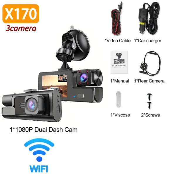 3 Channel Dash Cam for Cars Camera WIFI 1080P Video Recorder Front inside Rear View Camera Car DVR Black Box Car Assecories - Image 7