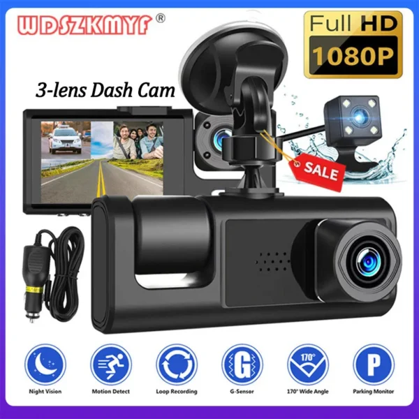 3 Channel 1080P Dash Cam Camera For Vehicle Video Recorder Black Box Front And Rear View Camera Car Night Vision Car Accessory