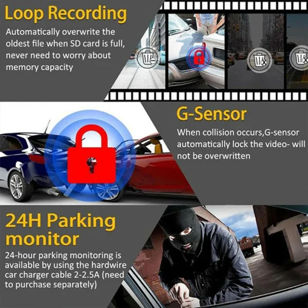 3Channel Dash Cam for Car 1080P Video Recorder WIFI APP Dashcam Car DVR  Front and Rear View Camera Night Vision car accessory - Image 6