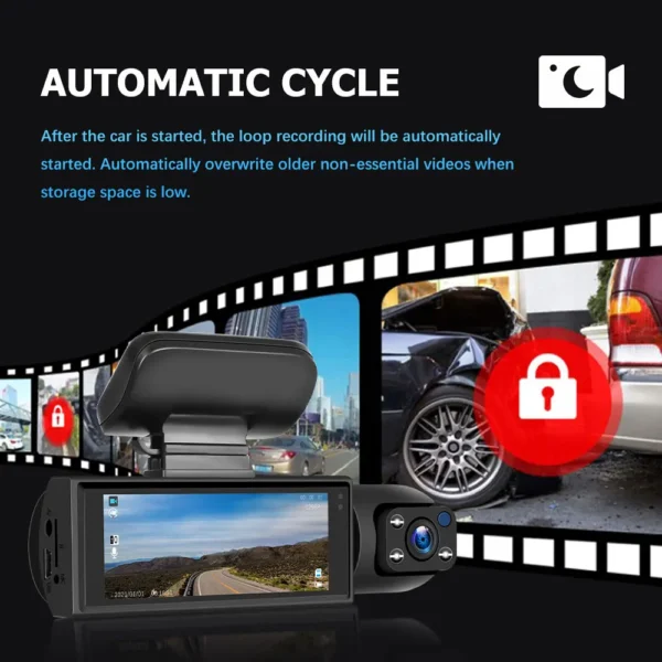 Podofo 3.16 Inch Dash Cam  in Car DVR Camera Video Recorder Rear View Dual Lens HD Cycle Recording Video - Image 3