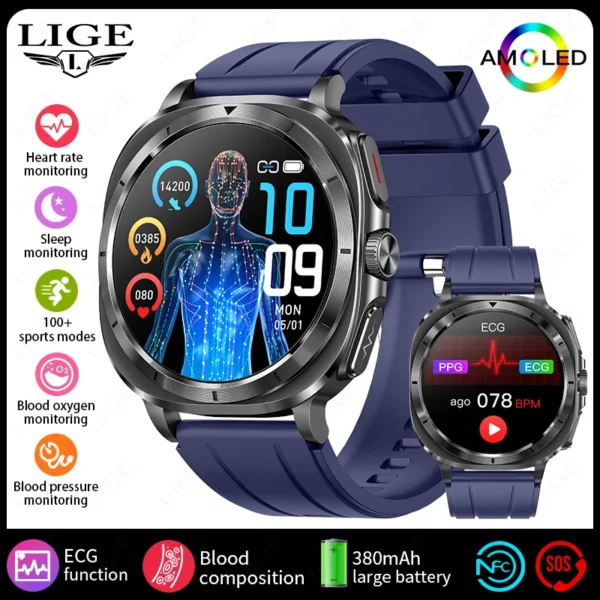 2025 New AI Medical Diagnosis Blood Lipids Uric Acid HRV Monitor Smart Watch Men ECG+PPG NFC Bluetooth Call Health Smartwatch - Image 13