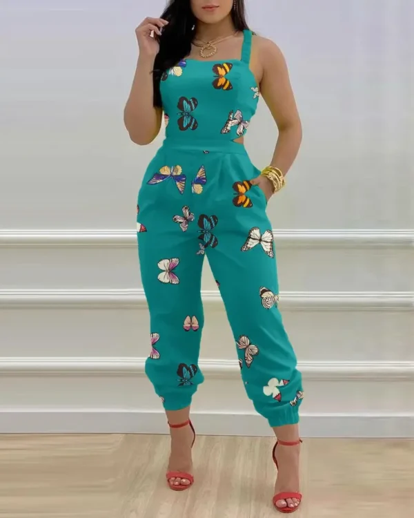 Elegant Women's jumpsuit 2024 Summer Fashion Strap Hollow Sexy Off waist Printed jumpsuit - Image 2