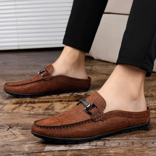 Summer Half Slip On Genuine Leather Formal Loafers - Image 5