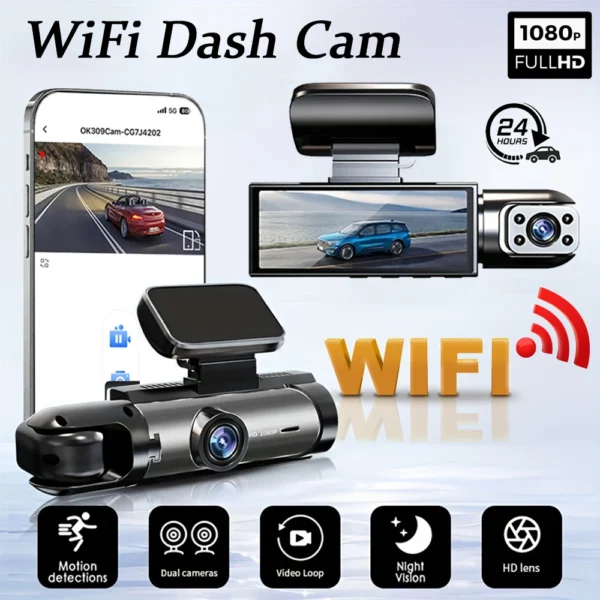 1080P WIFI Dual camera Dash Cam for cars,Front And Inside,car camera with IR Night Vision,Loop Recording,wide angle Car DVR Came - Image 7