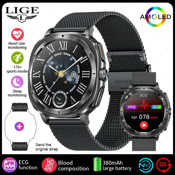 2025 New AI Medical Diagnosis Blood Lipids Uric Acid HRV Monitor Smart Watch Men ECG+PPG NFC Bluetooth Call Health Smartwatch - Image 10