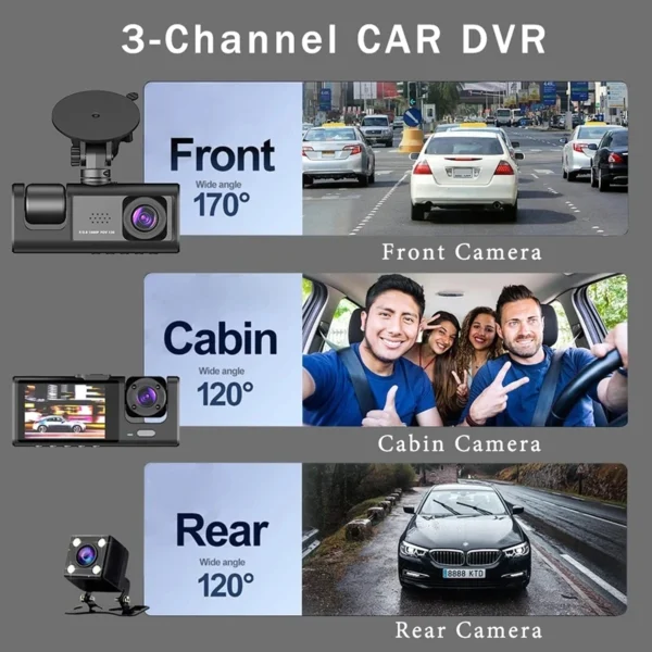 3Channel Dash Cam for Car 1080P Video Recorder WIFI APP Dashcam Car DVR  Front and Rear View Camera Night Vision car accessory - Image 2