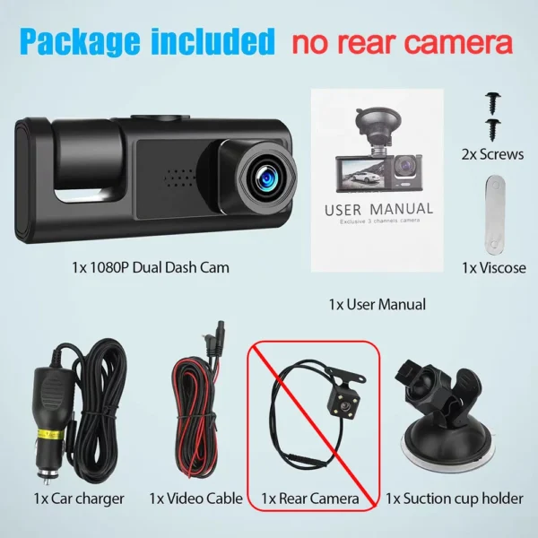 3 Channel 1080P Dash Cam Camera For Vehicle Video Recorder Black Box Front And Rear View Camera Car Night Vision Car Accessory - Image 8