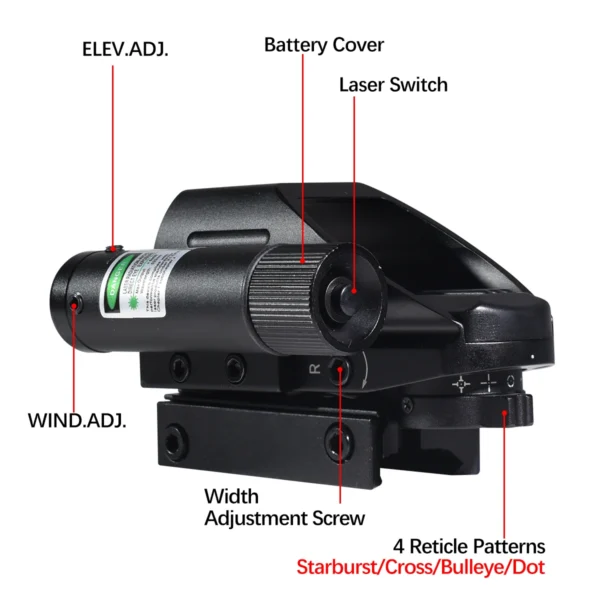 Tactical Reflex Sight with Laser Red Green Dot 4 Reticle Holographic Projected Dot Sight Scope Hunting Red Dot Sight Scope - Image 5