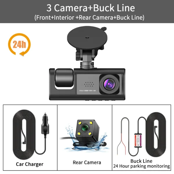 3 Channel Car DVR HD 1080P 3-Lens Inside Vehicle Dash CamThree Way Camera DVRs Recorder Video Registrator Dashcam Camcorder - Image 7