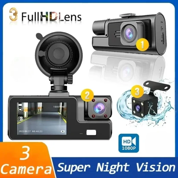 Dash Car Camera Cam Loop Recording Dashcam Reversing Video Dvr Channel Black Box 1080P Night Vision 170° Wide Angle G-sensor - Image 3