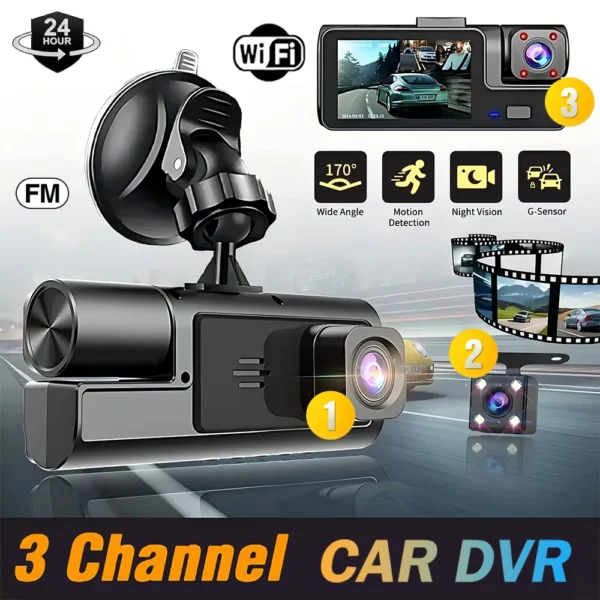 3Camera Car DVR For Car Camera 1080P Video Recorder WIFI Dash Cam Front Rear View Camera Night Vision Black Box Car Accessories