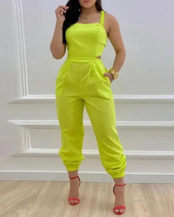 Elegant Women's jumpsuit 2024 Summer Fashion Strap Hollow Sexy Off waist Printed jumpsuit - Image 4