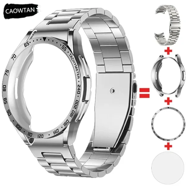 4-in-1 Modification Kit for Samsung Galaxy Watch 6 Classic 43mm 47mm Metal Stainless Steel Strap TPU Case Bezel Protective Film