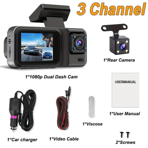 3 Channel Dash Cam for Cars Camera Black Box 1080P Video Recorder Rear View Camera for Vehicle Car DVR car accessories - Image 7