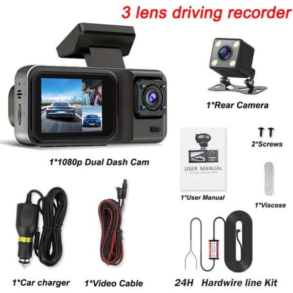 3 Channel Dash Cam for Cars Camera Black Box 1080P Video Recorder Rear View Camera for Vehicle Car DVR car accessories - Image 8