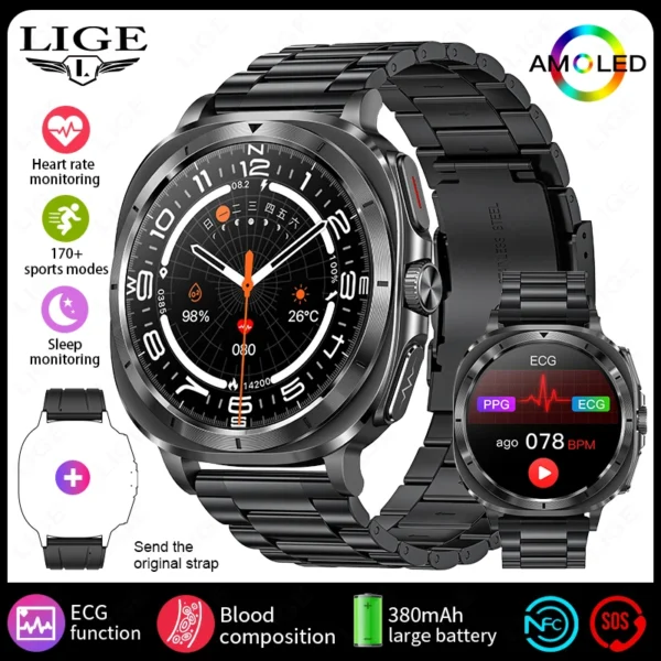 2025 New AI Medical Diagnosis Blood Lipids Uric Acid HRV Monitor Smart Watch Men ECG+PPG NFC Bluetooth Call Health Smartwatch - Image 9