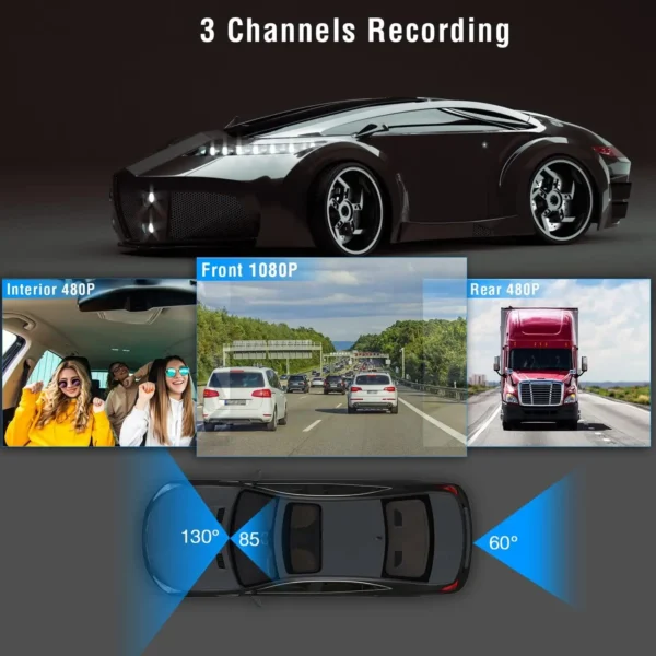 3 Channel 1080P Dash Cam Camera For Vehicle Video Recorder Black Box Front And Rear View Camera Car Night Vision Car Accessory - Image 3