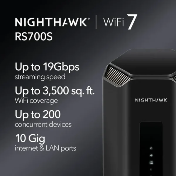 Nighthawk Tri-Band WiFi 7 Router (RS700S) - BE19000 Wireless Speed (up to 19Gbps) – 10 Gig Port - Coverage up to 3,500 sq. ft. - Image 2