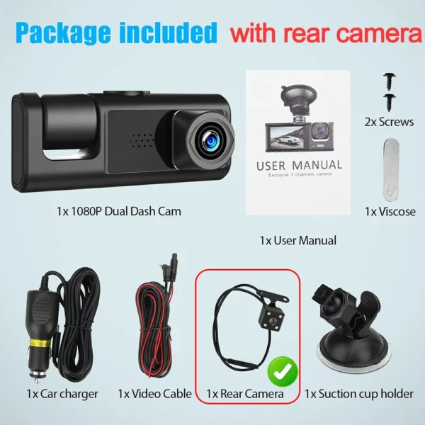 3 Channel 1080P Dash Cam Camera For Vehicle Video Recorder Black Box Front And Rear View Camera Car Night Vision Car Accessory - Image 7