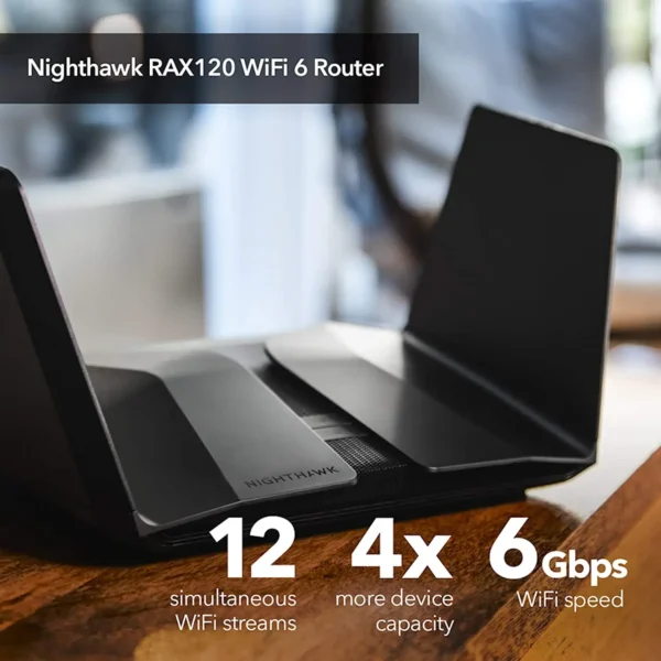 NETGEAR RAX120 Nighthawk 12-Stream Tri-Band WiFi 6 Router AX6000 Wireless Speed Up To 6Gbps 4K/8K UHD Longer Range  Antennas - Image 6