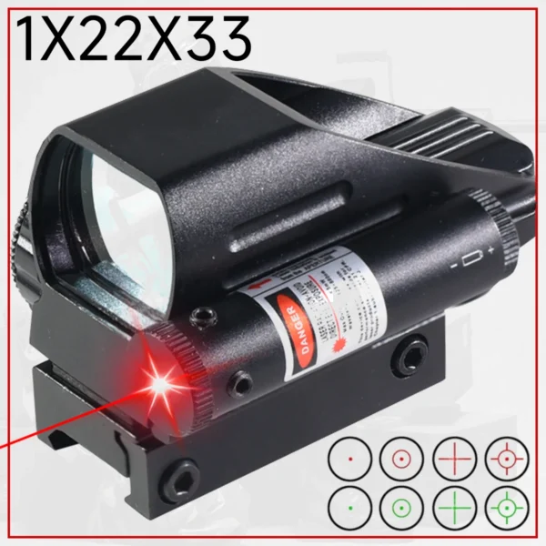 Tactical Reflex Sight with Laser Red Green Dot 4 Reticle Holographic Projected Dot Sight Scope Hunting Red Dot Sight Scope