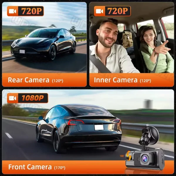 3 Channel Dash Cam for Cars Camera WIFI 1080P Video Recorder Front inside Rear View Camera Car DVR Black Box Car Assecories - Image 2