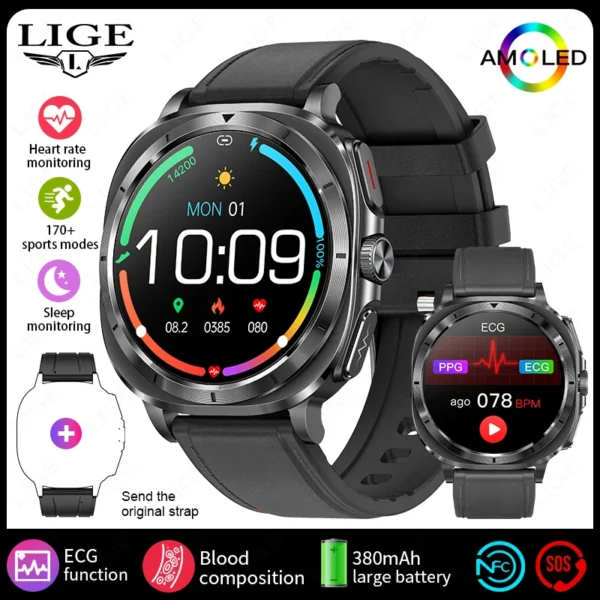 2025 New AI Medical Diagnosis Blood Lipids Uric Acid HRV Monitor Smart Watch Men ECG+PPG NFC Bluetooth Call Health Smartwatch - Image 12