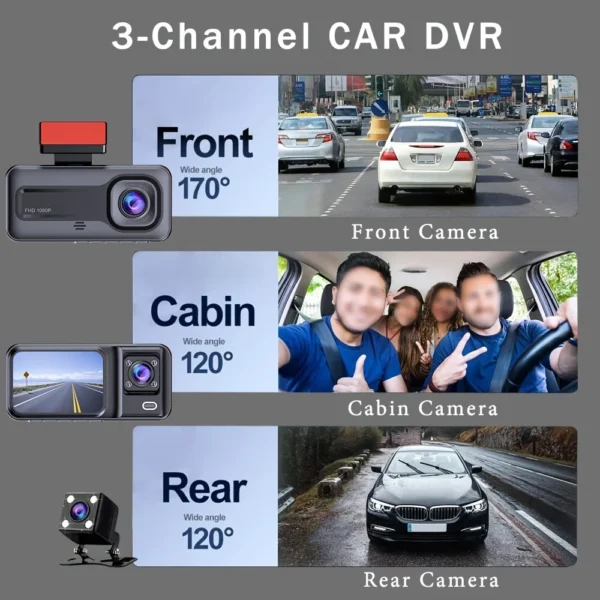 3 Channel Dash Cam for Cars Camera Black Box 1080P Video Recorder Rear View Camera for Vehicle Car DVR car accessories - Image 2