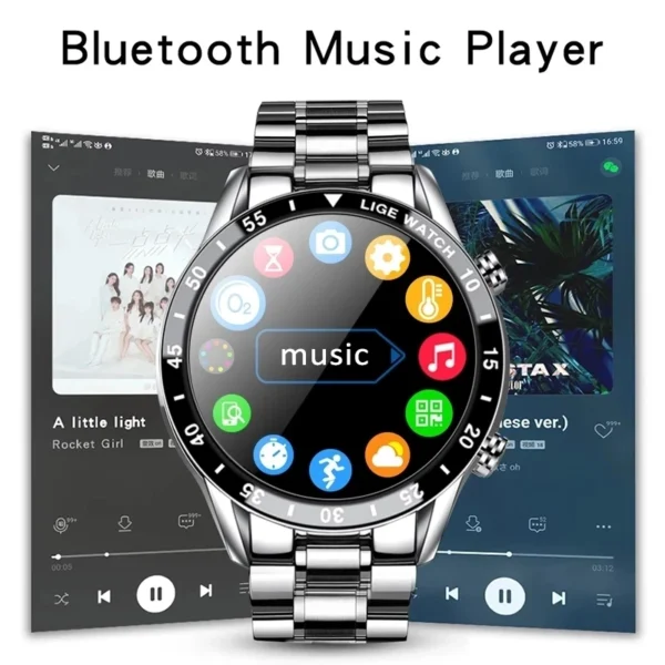 LIGE Luxury Full Circle Touch Screen Men Smart Watch Bluetooth Call Steel Band Waterproof Sports Fitness Watch For Android IOS - Image 3